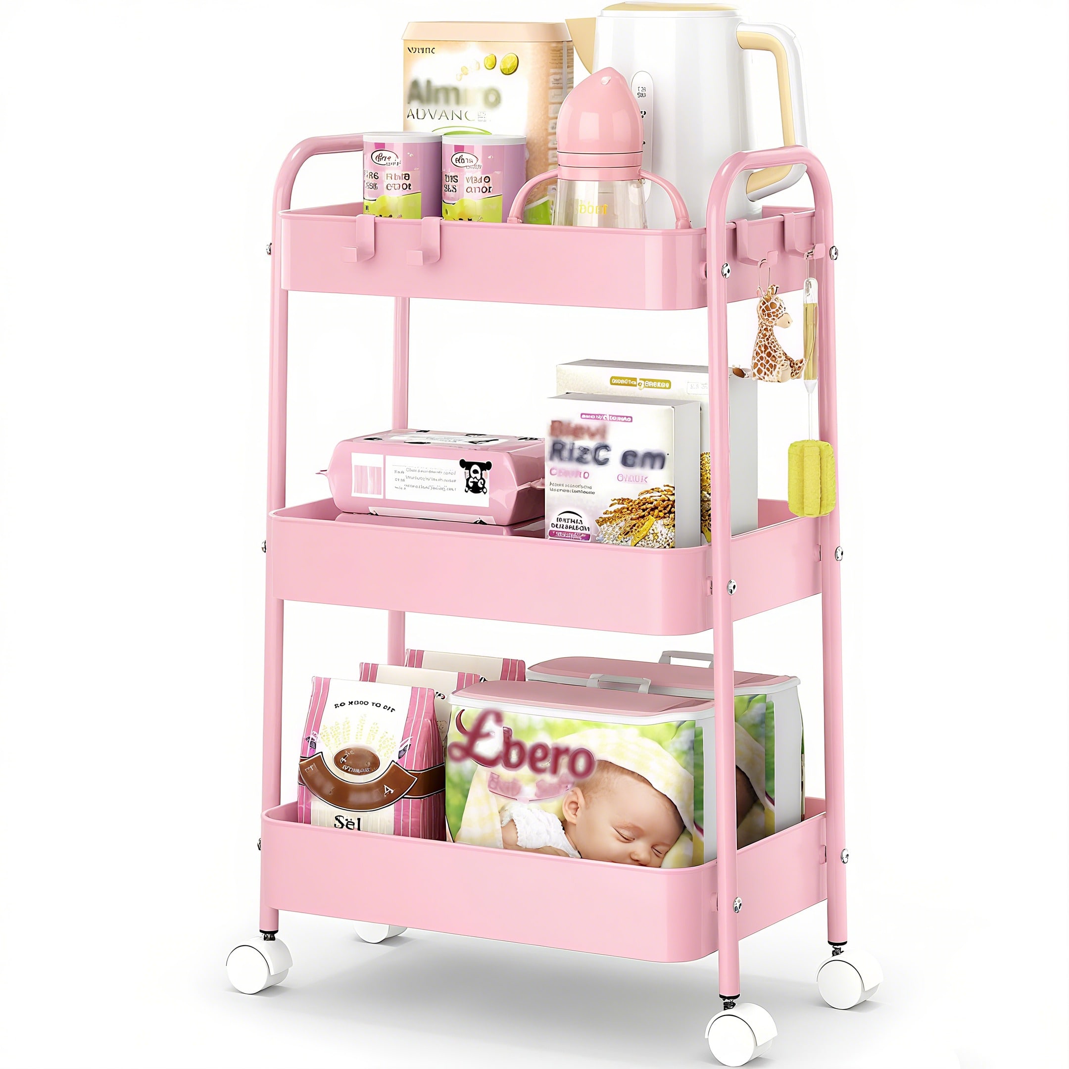 Baby Nursery Trolley - Carrinho de Metal de 3 Níveis
