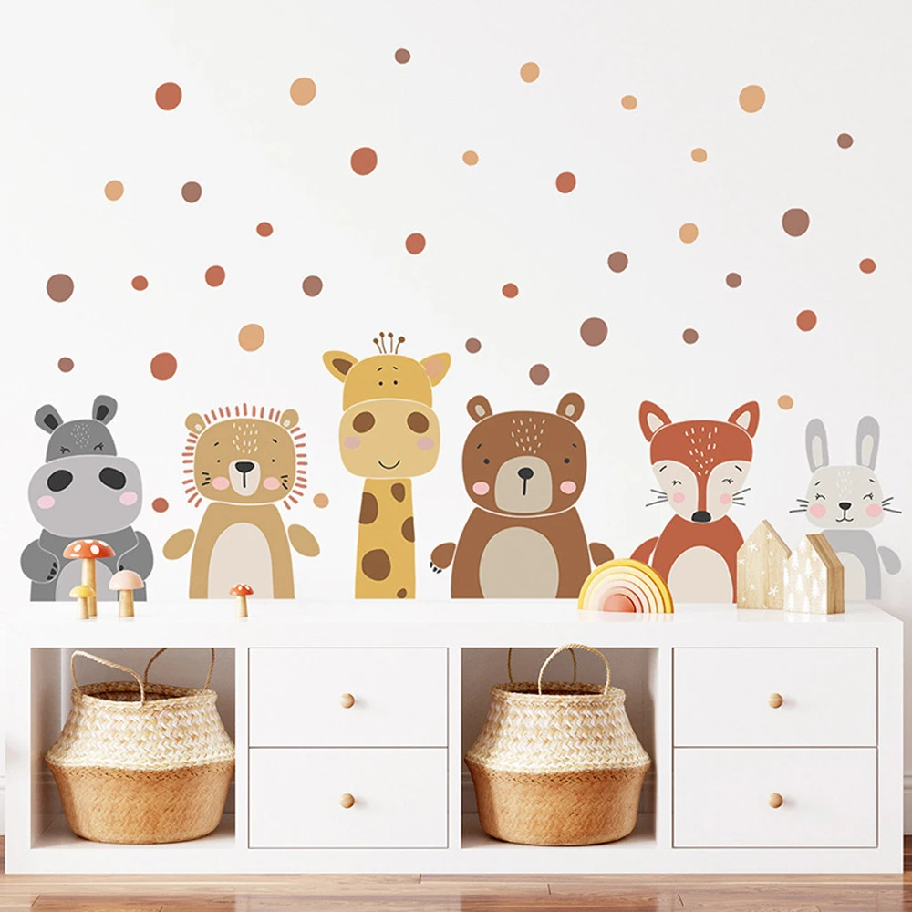 Baby Nursery Peel And Stick Wallpaper - Boho bonito girafa urso animais pontos