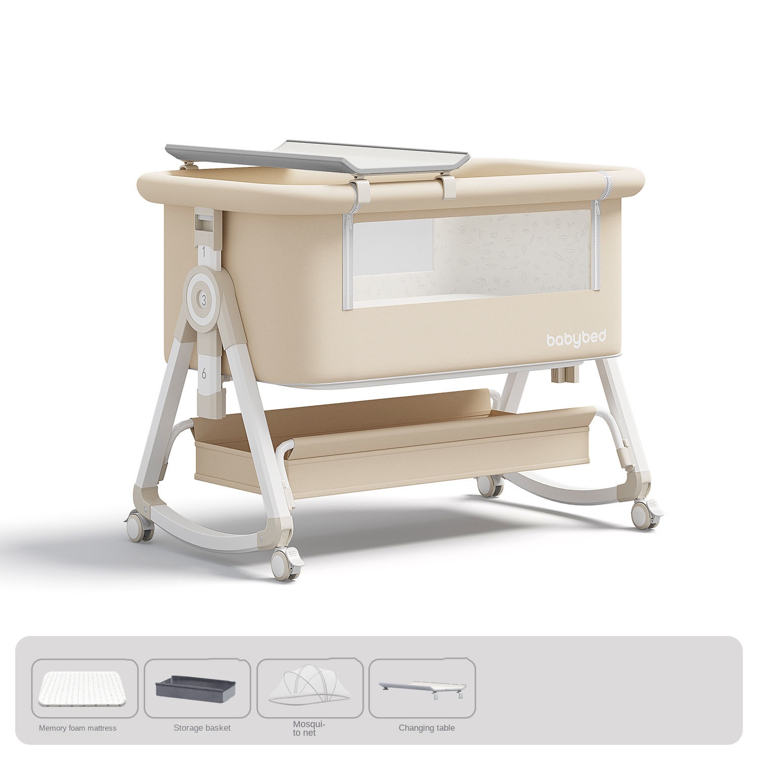 Baby Nursery Trolley - Berço Portátil e Ajustável, Dobrável, Inclui