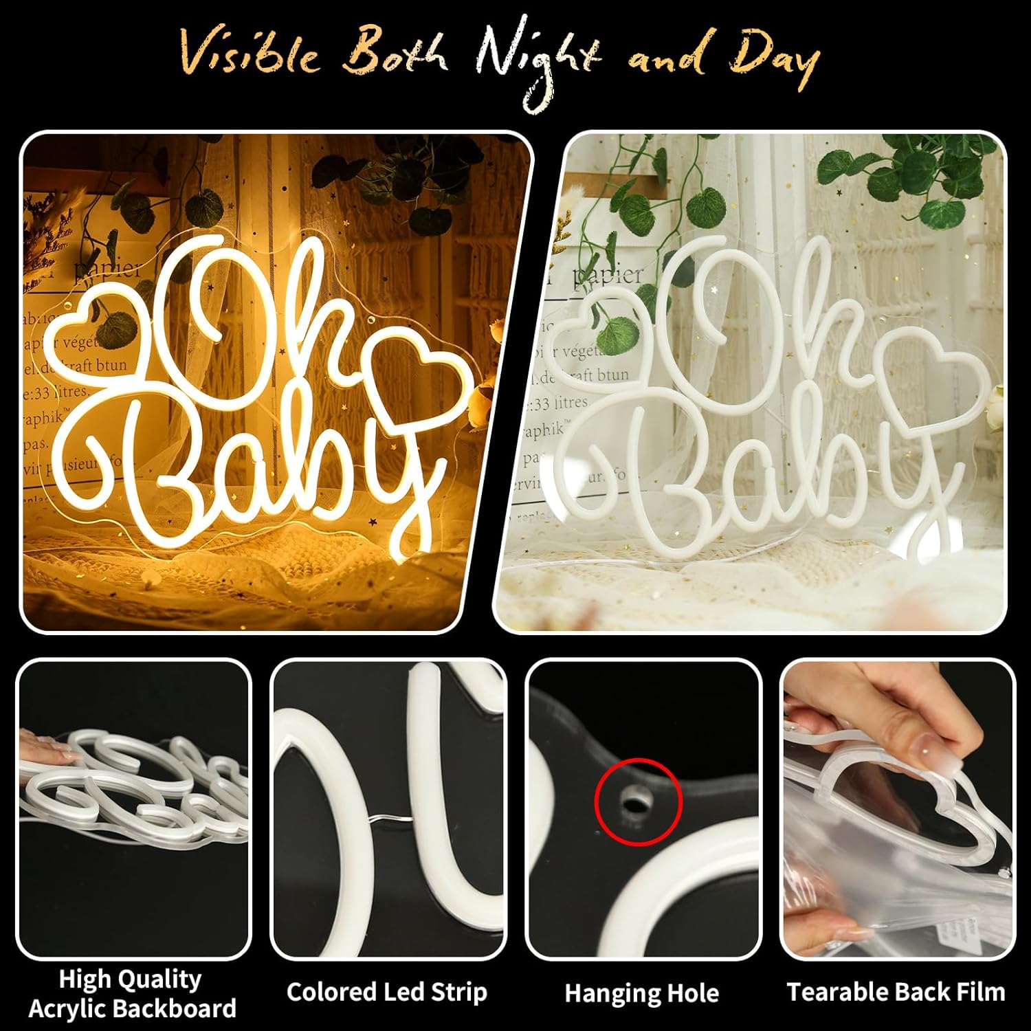 Letreiro Neon LED 'Oh Baby' Op - Baby Nursery Wall Lights avaliação e preço