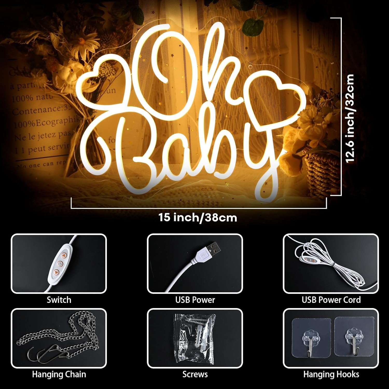 Letreiro Neon LED 'Oh Baby' Op - Baby Nursery Wall Lights avaliação e preço